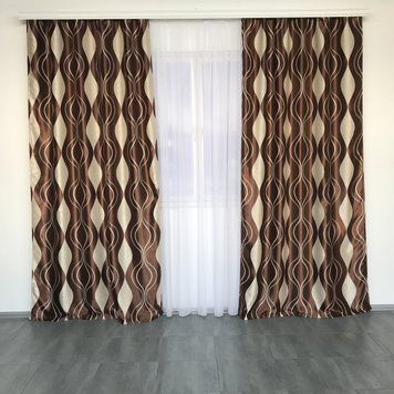 Штори софт велюр блекаут коричневого кольору в хвилю 2шт. 150х270 на тасьмі (SH-209-2) фото
