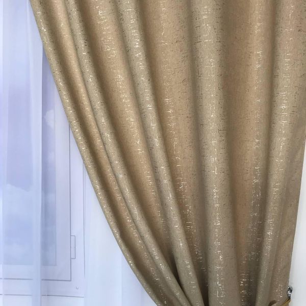 Мармурові лляні штори бежевого кольору на тасьмі 2шт. 150х270 (SH-M21-13) фото