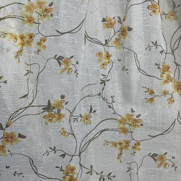 Лляний тюль білого кольору з жовтими квітами рулоном (821-9)