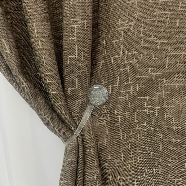 Лляні мармурові блекаут штори коричневого кольору 2шт. 150х270 з білим шифоновим тюлем 400х270, на тасьмі (SHTN-M22-1) фото