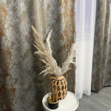 Жаккардовые мраморные шторы серо-бронзового цвета 2шт. 150х270 с белым шифоновым тюлем 400х270, на тасьме (SHTN-K3-3) фото