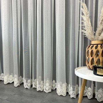 Фатинова тканина кремового кольору з вишивкою знизу висота 3м (12270 krem) фото