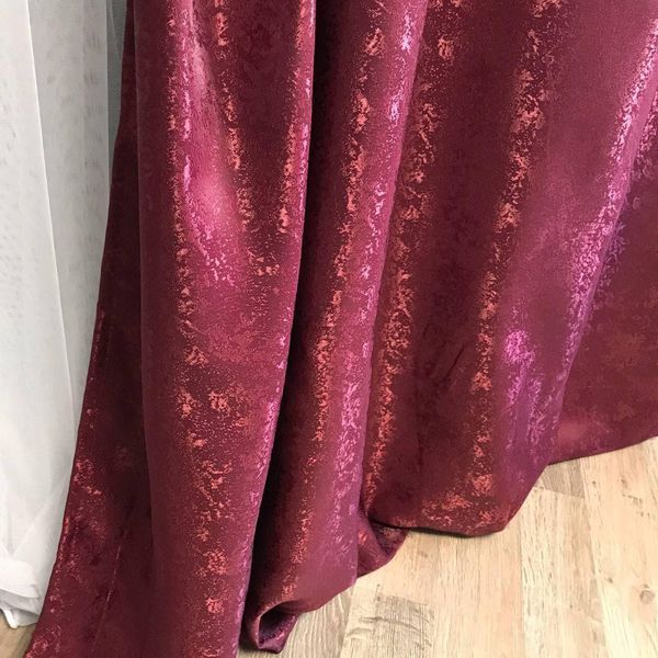 Жаккардовые шторы бордового цвета 2шт. 150х270 с белым шифоновым тюлем 400х270, на тасьме (SHTN-C33-7) фото