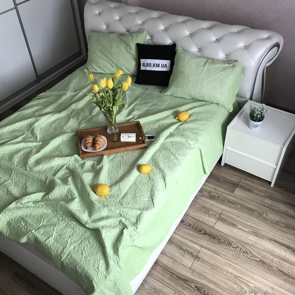 Велюровые покривало салатового цвета с210х230 с двумя наволочками 50х70, мішок (20 штук) (P-C9) фото