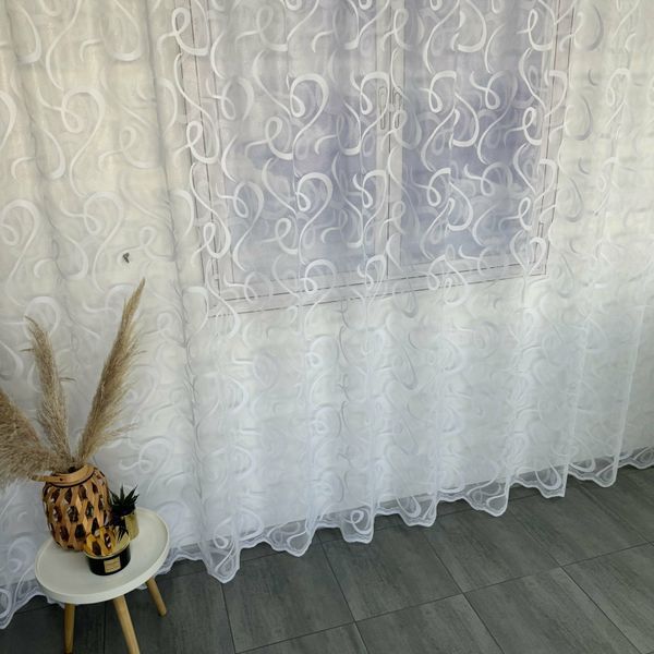 Жаккардовый Турецкий тюль "Вензель" белый 400х270, тесьма фото