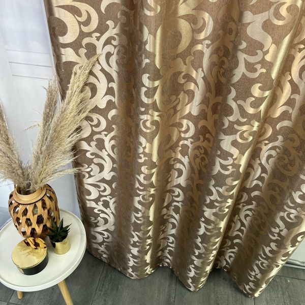 Шторы жаккард "Вензель" кофейный150х270 см, 2шт, тасьма фото