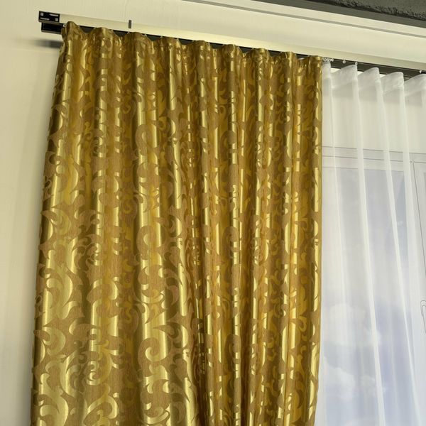 Шторы жаккард "Вензель" золотистый 150х270 см, 2шт, тасьма фото
