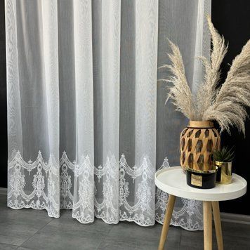 Бамбукова тканина білого кольору з вишивкою знизу висота 3м (7032) фото