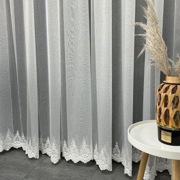 Бамбукова тканина кремового кольору з вишивкою знизу висота 3м (12271) фото