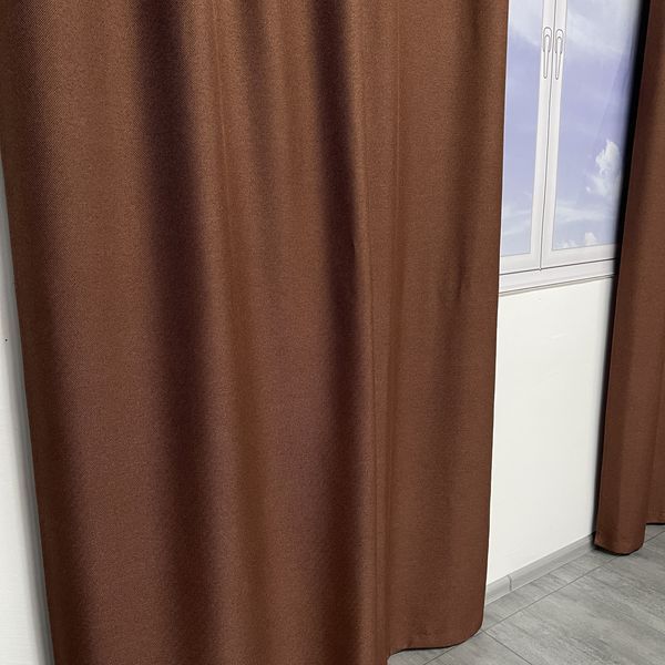 Льняные шторы блекаут шоколадного цвета на тасьме 2шт. 150х270 (SH-M5-7) фото